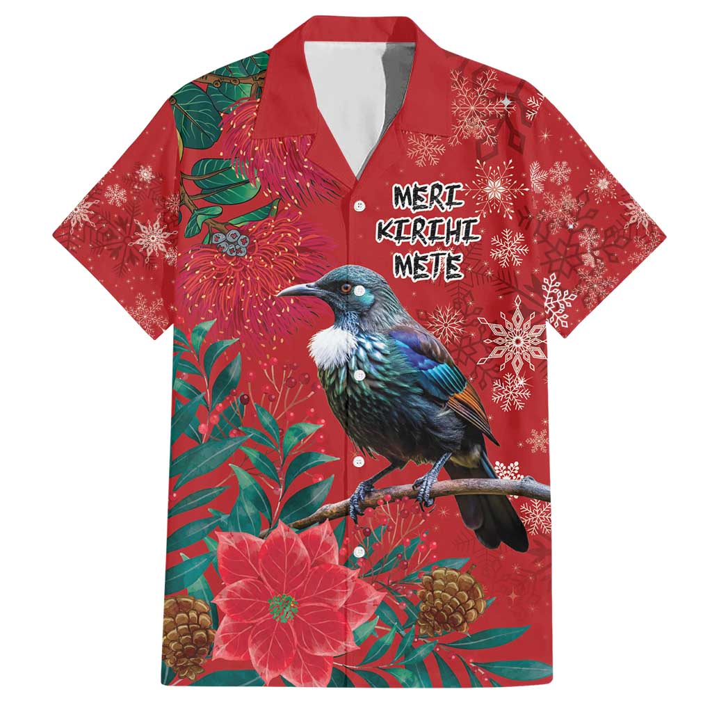 Tui Meri Kirihimete Personalised Hawaiian Shirt Pohutukawa Flowers Red Motif - Polynesian Pride