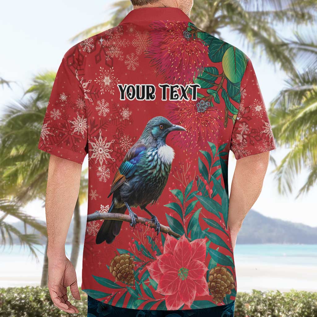 Tui Meri Kirihimete Personalised Hawaiian Shirt Pohutukawa Flowers Red Motif - Polynesian Pride