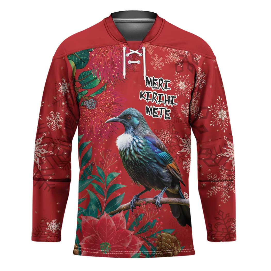 Tui Meri Kirihimete Personalised Hockey Jersey Pohutukawa Flowers Red Motif - Polynesian Pride