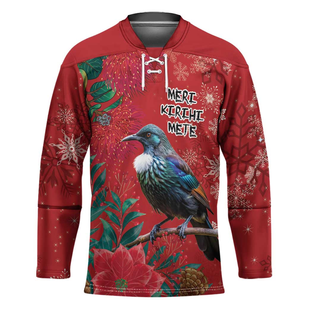 Tui Meri Kirihimete Personalised Hockey Jersey Pohutukawa Flowers Red Motif - Polynesian Pride