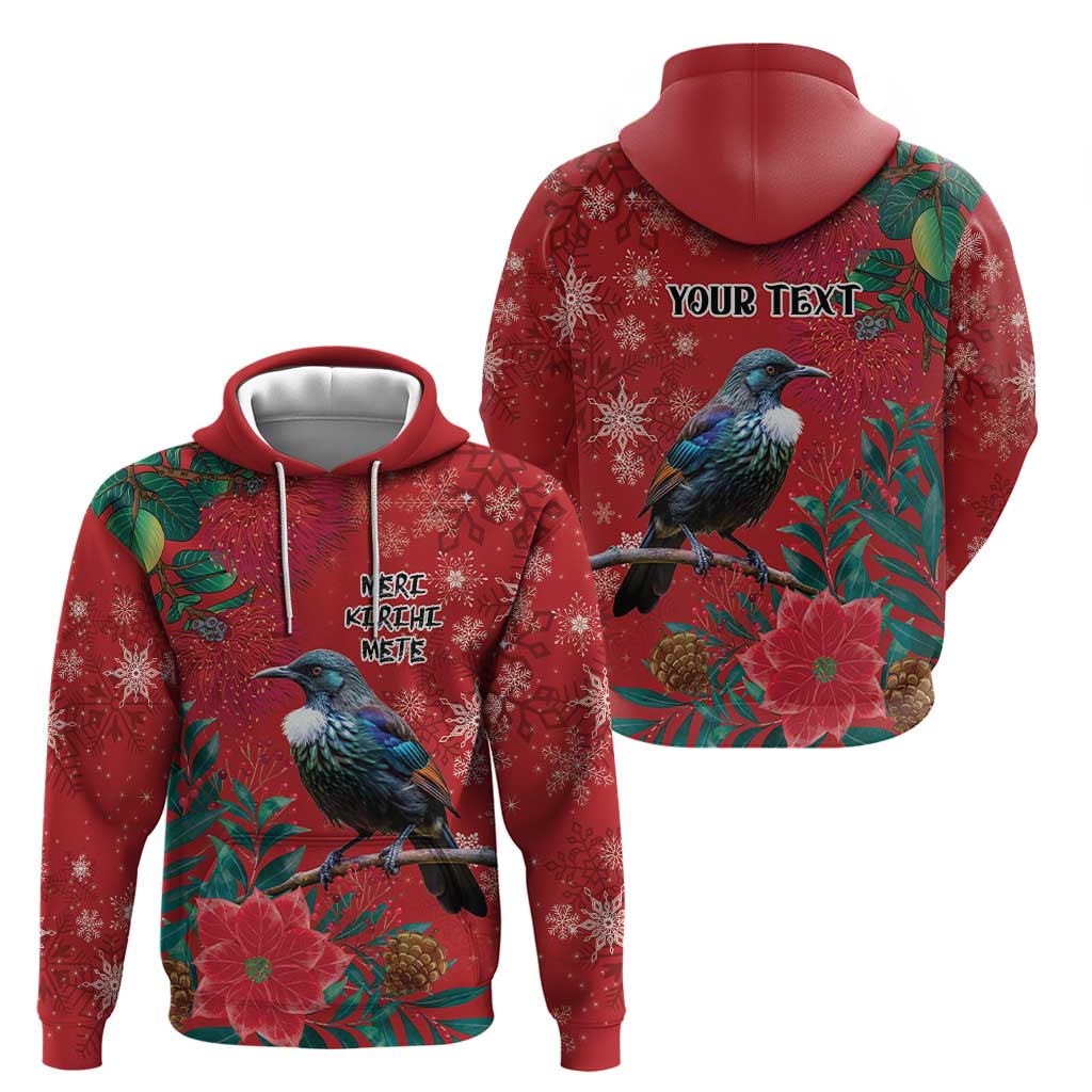 Tui Meri Kirihimete Personalised Hoodie Pohutukawa Flowers Red Motif - Polynesian Pride