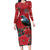 Tui Meri Kirihimete Personalised Long Sleeve Bodycon Dress Pohutukawa Flowers Red Motif - Polynesian Pride