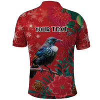 Tui Meri Kirihimete Personalised Polo Shirt Pohutukawa Flowers Red Motif - Polynesian Pride