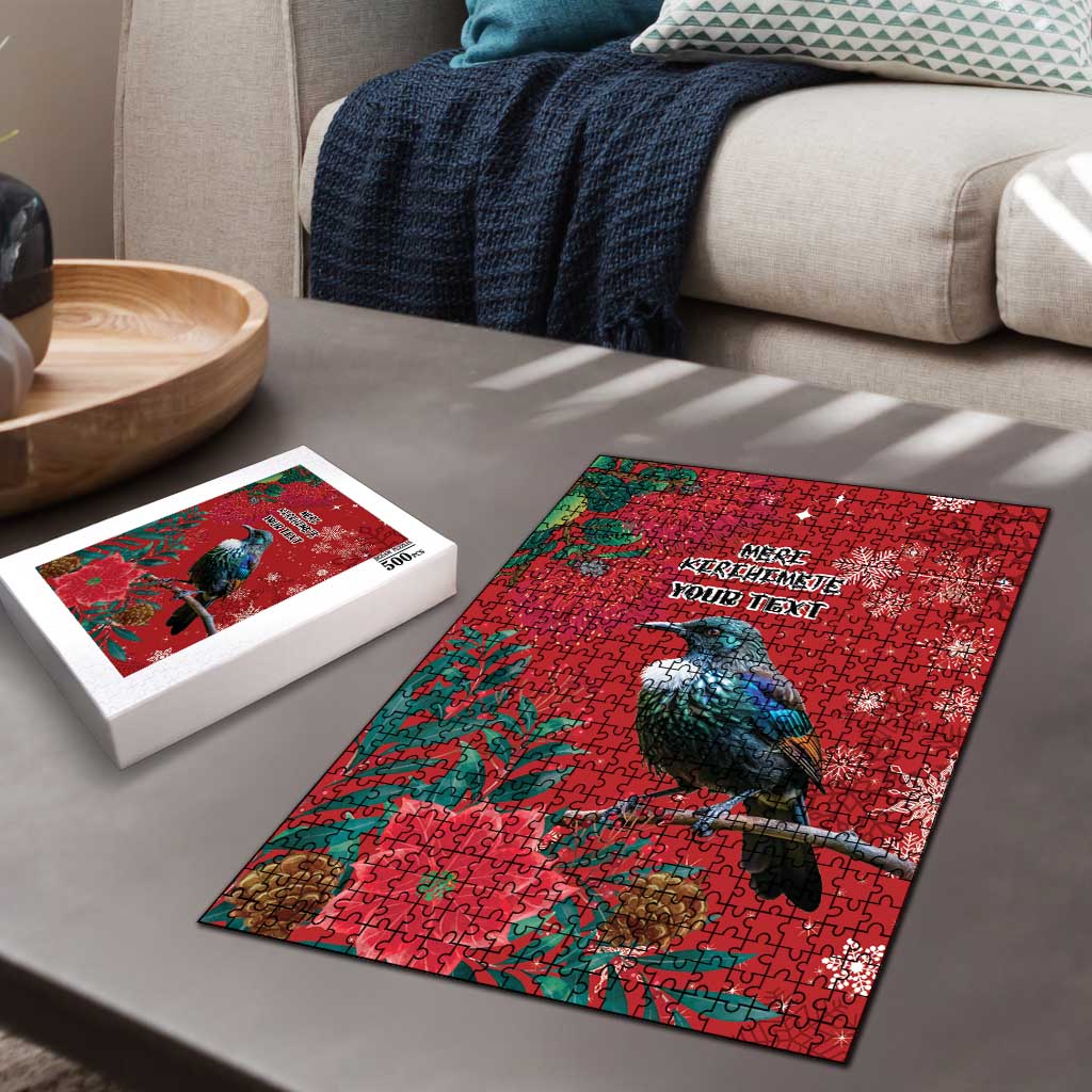 Tui Meri Kirihimete Personalised Puzzle Pohutukawa Flowers Red Motif - Polynesian Pride