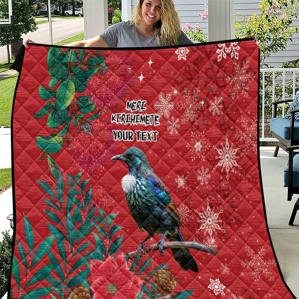 Tui Meri Kirihimete Personalised Quilt Pohutukawa Flowers Red Motif - Polynesian Pride