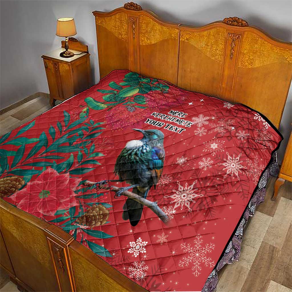 Tui Meri Kirihimete Personalised Quilt Pohutukawa Flowers Red Motif - Polynesian Pride