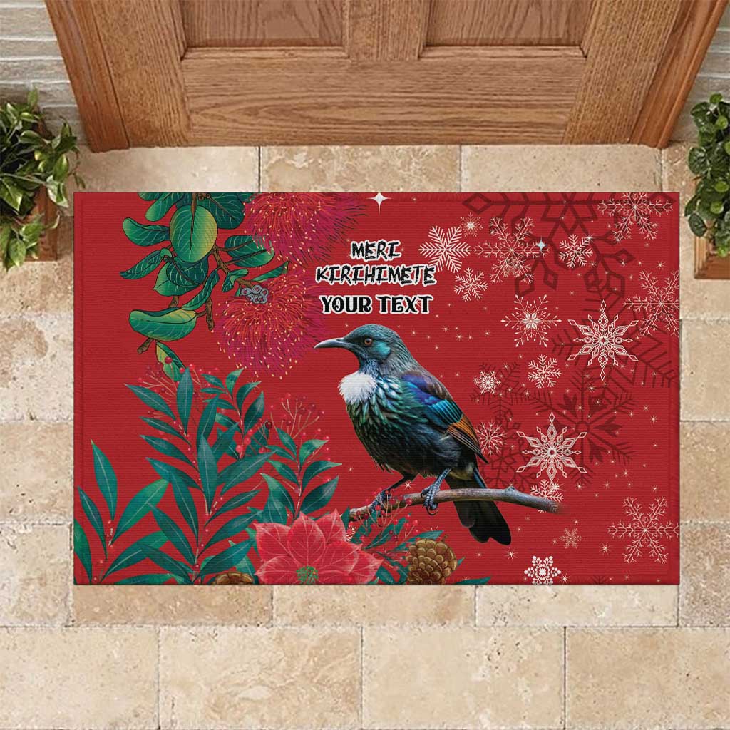 Tui Meri Kirihimete Personalised Rubber Doormat Pohutukawa Flowers Red Motif - Polynesian Pride