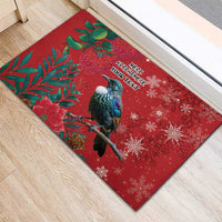 Tui Meri Kirihimete Personalised Rubber Doormat Pohutukawa Flowers Red Motif - Polynesian Pride