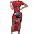 Tui Meri Kirihimete Personalised Short Sleeve Bodycon Dress Pohutukawa Flowers Red Motif - Polynesian Pride