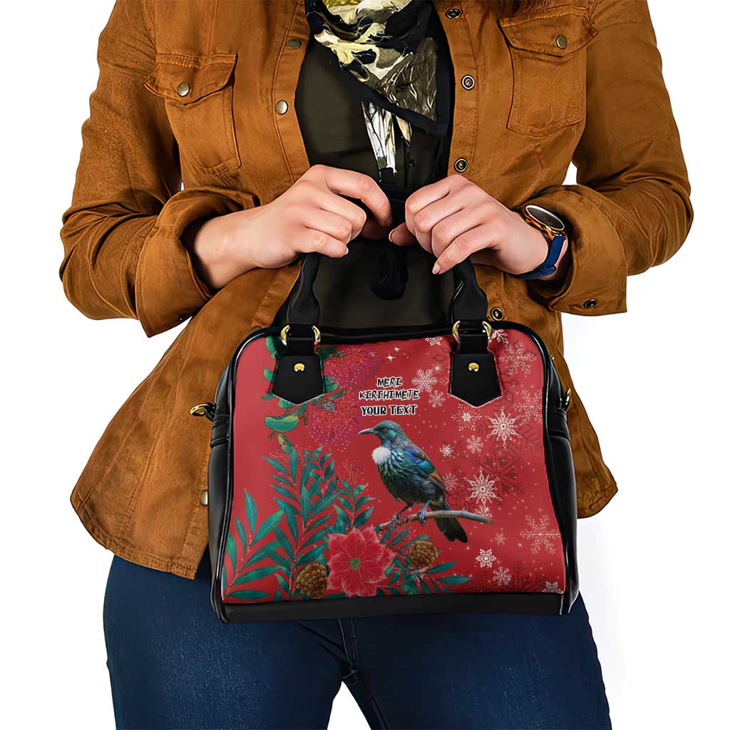 Tui Meri Kirihimete Personalised Shoulder Handbag Pohutukawa Flowers Red Motif - Polynesian Pride