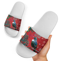 Tui Meri Kirihimete Personalised Slide Sandals Pohutukawa Flowers Red Motif - Polynesian Pride