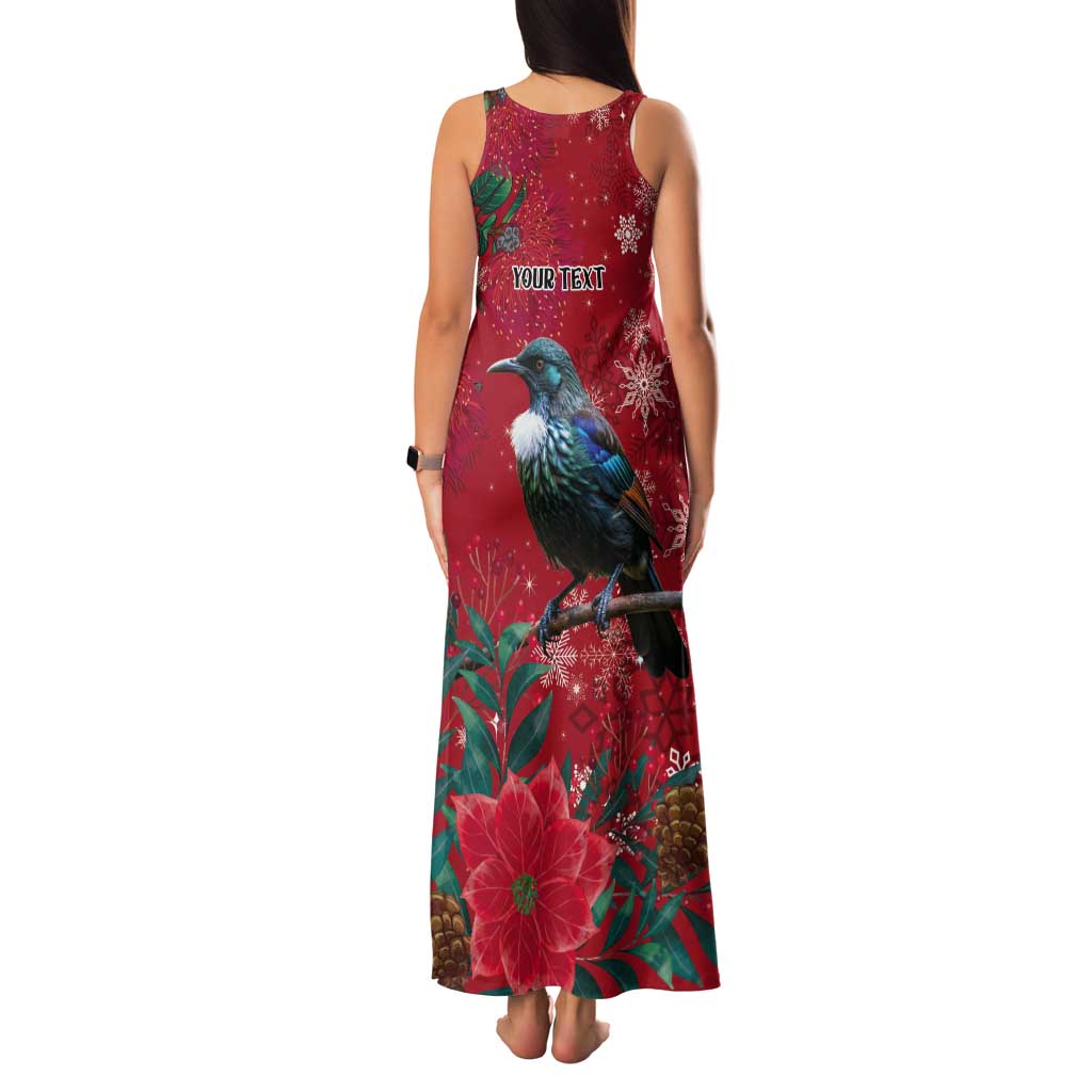 Tui Meri Kirihimete Personalised Tank Maxi Dress Pohutukawa Flowers Red Motif - Polynesian Pride