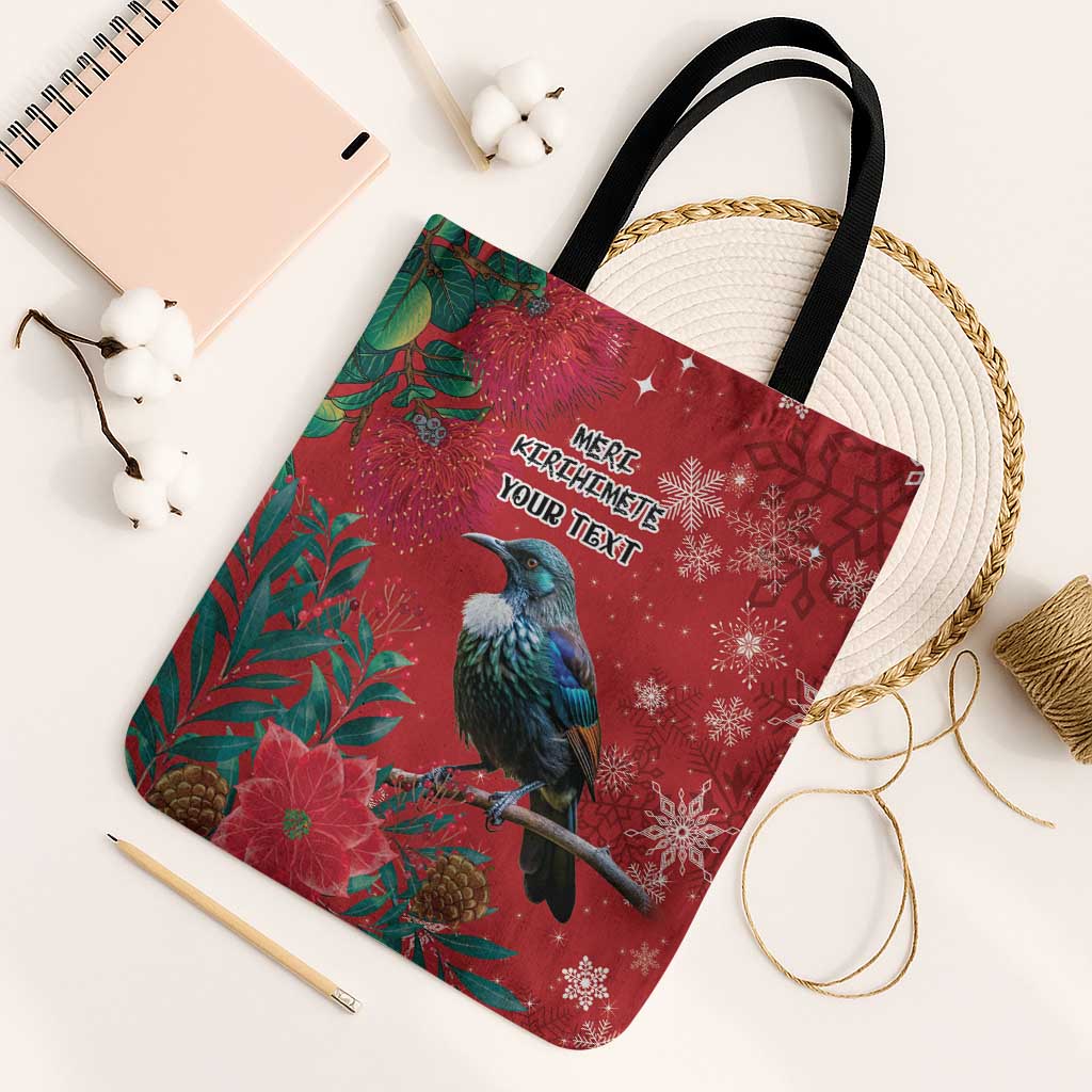 Tui Meri Kirihimete Personalised Tote Bag Pohutukawa Flowers Red Motif - Polynesian Pride