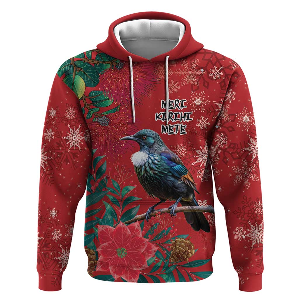 Tui Meri Kirihimete Personalised Zip Hoodie Pohutukawa Flowers Red Motif - Polynesian Pride