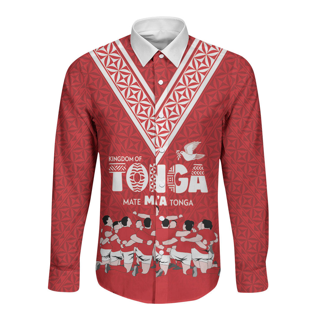 Mate Ma'a Tonga Custom Long Sleeve Button Shirt Tongan Sipi Tau Ngatu Inspired Red