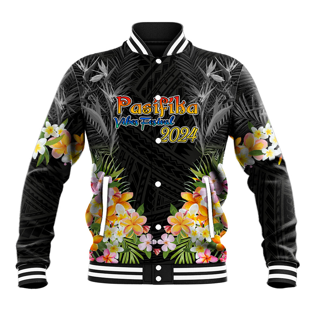 Pasifika Vibes Festival 2024 Auckland Baseball Jacket LT9 Unisex Black - Polynesian Pride