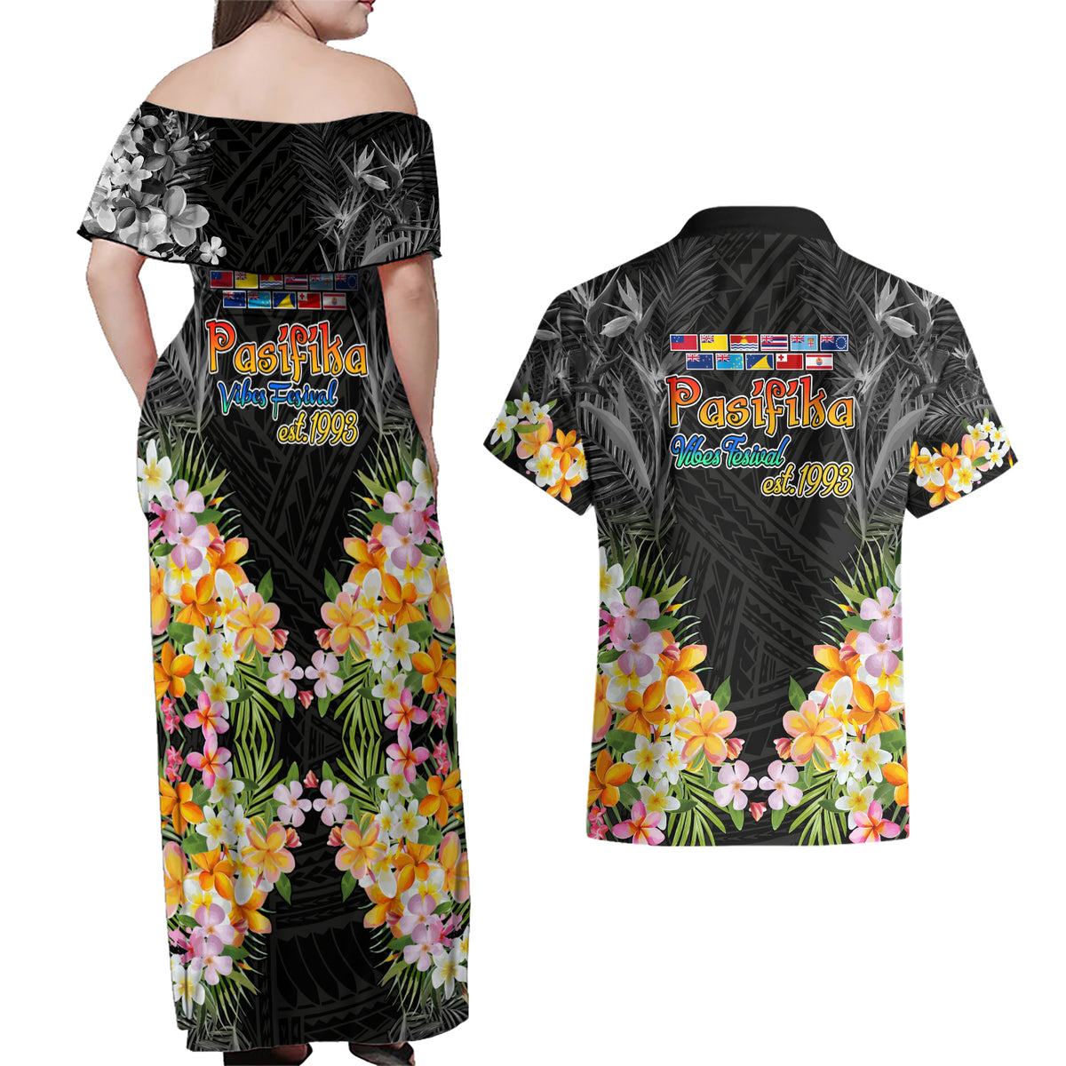 Pasifika Vibes Festival 2024 Auckland Couples Matching Off Shoulder Maxi Dress and Hawaiian Shirt LT9 - Polynesian Pride