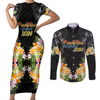 Pasifika Vibes Festival 2024 Auckland Couples Matching Short Sleeve Bodycon Dress and Long Sleeve Button Shirt LT9 Black - Polynesian Pride
