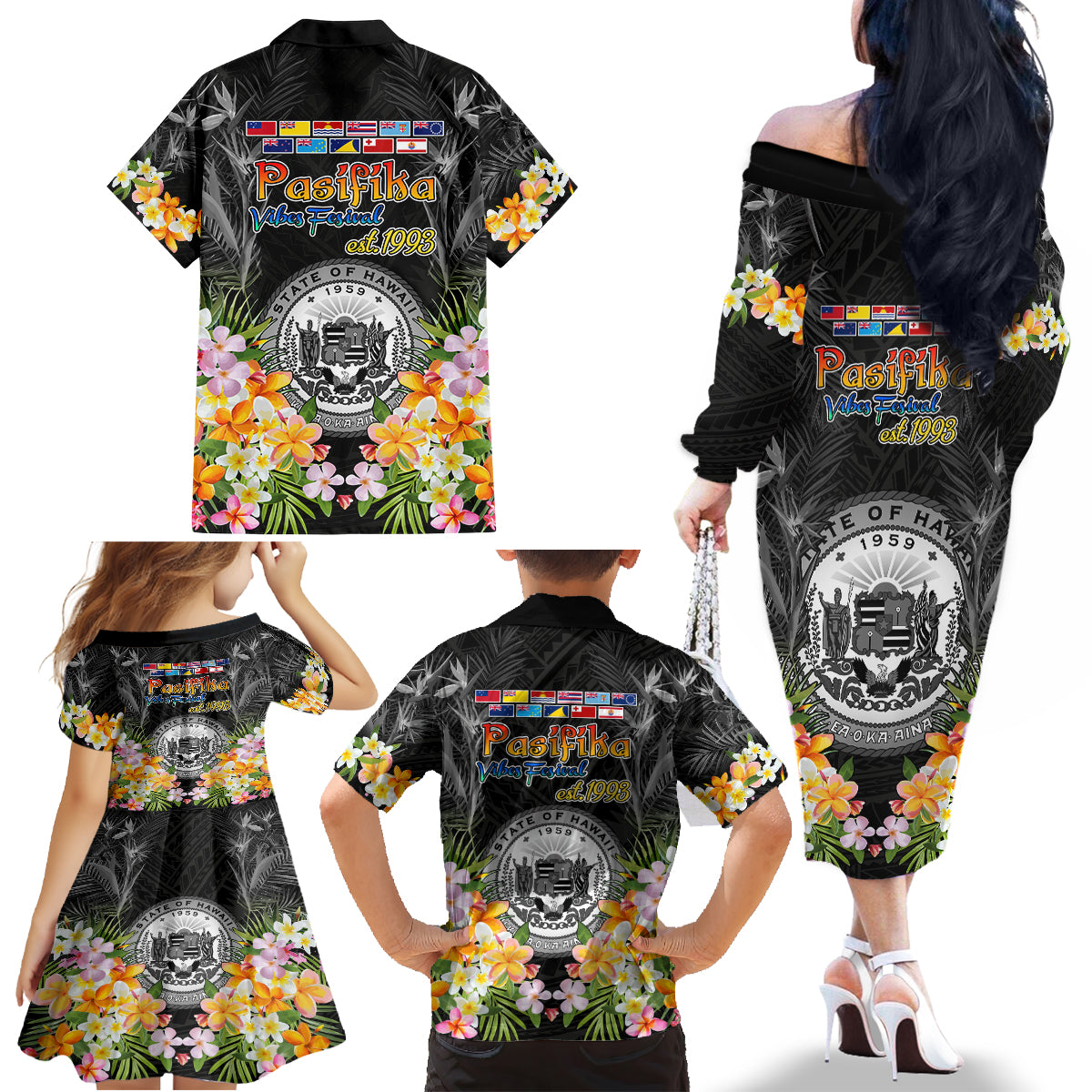 Pasifika Vibes Festival 2024 Family Matching Off Shoulder Long Sleeve Dress and Hawaiian Shirt Kanaka Maoli With Hawaiian Islands LT9 - Polynesian Pride