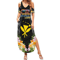Pasifika Vibes Festival 2024 Family Matching Summer Maxi Dress and Hawaiian Shirt Kanaka Maoli With Hawaiian Islands LT9 Mom's Dress Black - Polynesian Pride