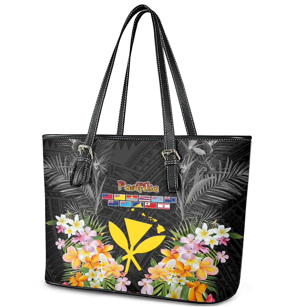 Pasifika Vibes Festival 2024 Leather Tote Bag Kanaka Maoli With Hawaiian Islands LT9 - Polynesian Pride