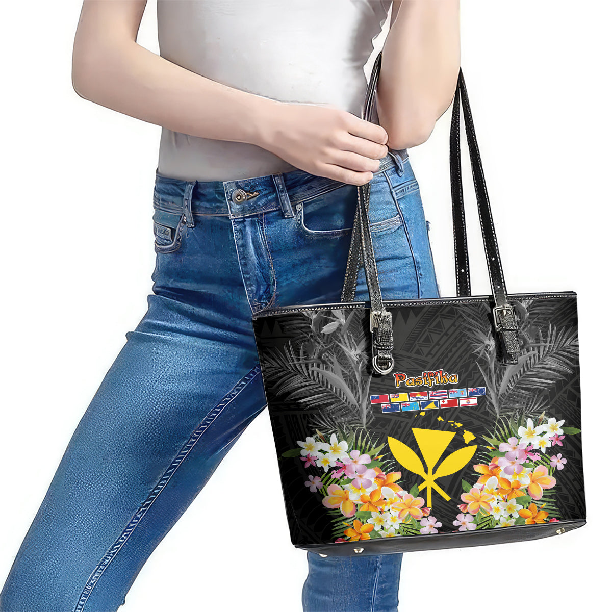 Pasifika Vibes Festival 2024 Leather Tote Bag Kanaka Maoli With Hawaiian Islands LT9 - Polynesian Pride