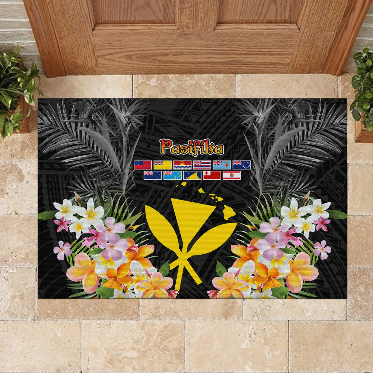 Pasifika Vibes Festival 2024 Rubber Doormat Kanaka Maoli With Hawaiian Islands LT9 - Polynesian Pride