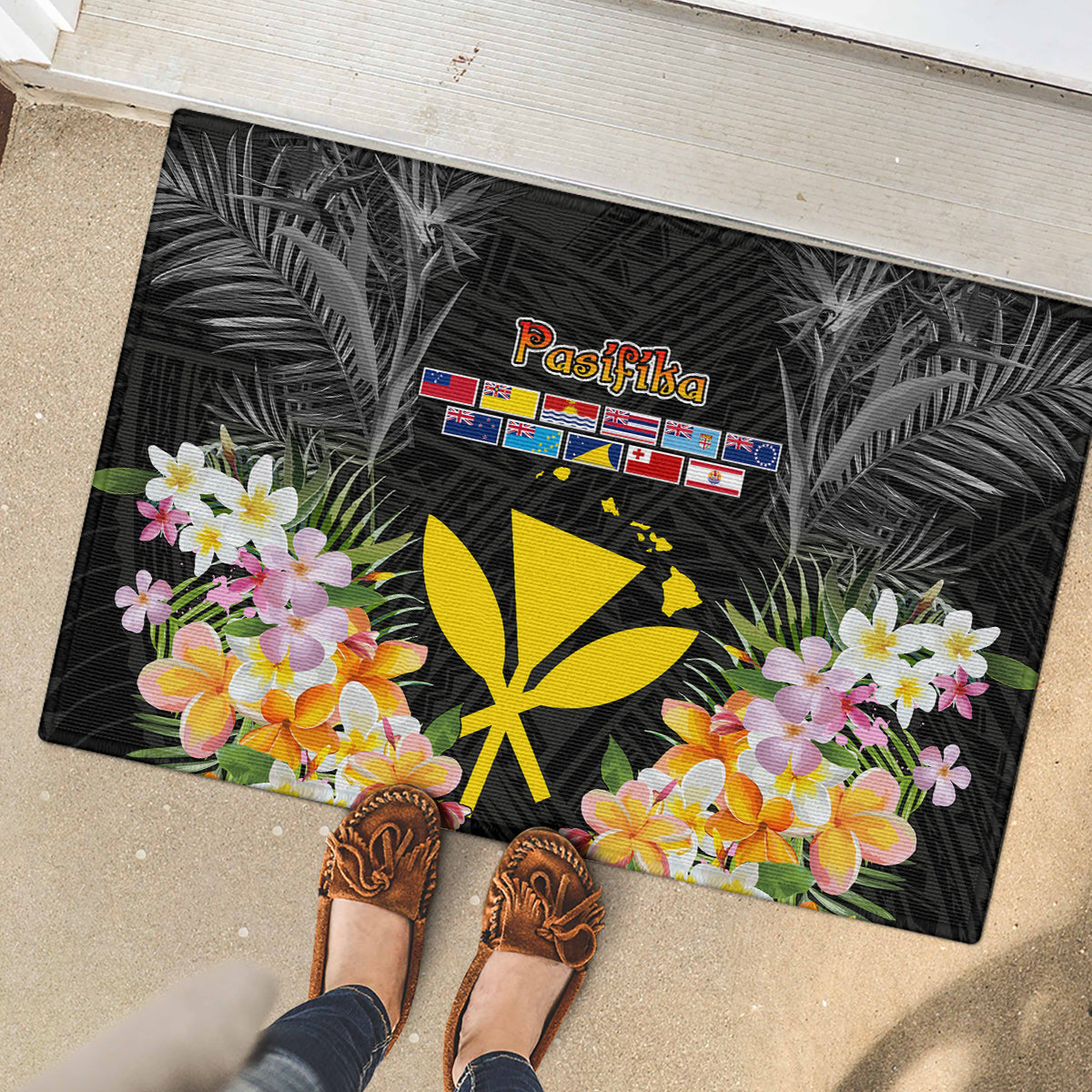 Pasifika Vibes Festival 2024 Rubber Doormat Kanaka Maoli With Hawaiian Islands LT9 - Polynesian Pride