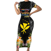 Pasifika Vibes Festival 2024 Short Sleeve Bodycon Dress Kanaka Maoli With Hawaiian Islands LT9 Long Dress Black - Polynesian Pride