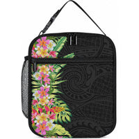 Hawaii Tropical Flowers Tribal Pattern Lunch Bag No1 LT9 10.2 × 8.3 × 4.3 inch Black - Polynesian Pride