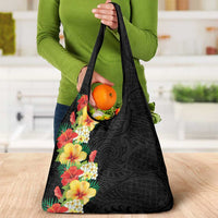 Hawaii Tropical Flowers Tribal Pattern Grocery Bag No2