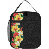 Hawaii Tropical Flowers Tribal Pattern Lunch Bag No2 LT9 10.2 × 8.3 × 4.3 inch Black - Polynesian Pride