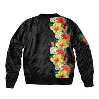Hawaii Tropical Flowers Tribal Pattern Sleeve Zip Bomber Jacket No2 LT9 - Polynesian Pride