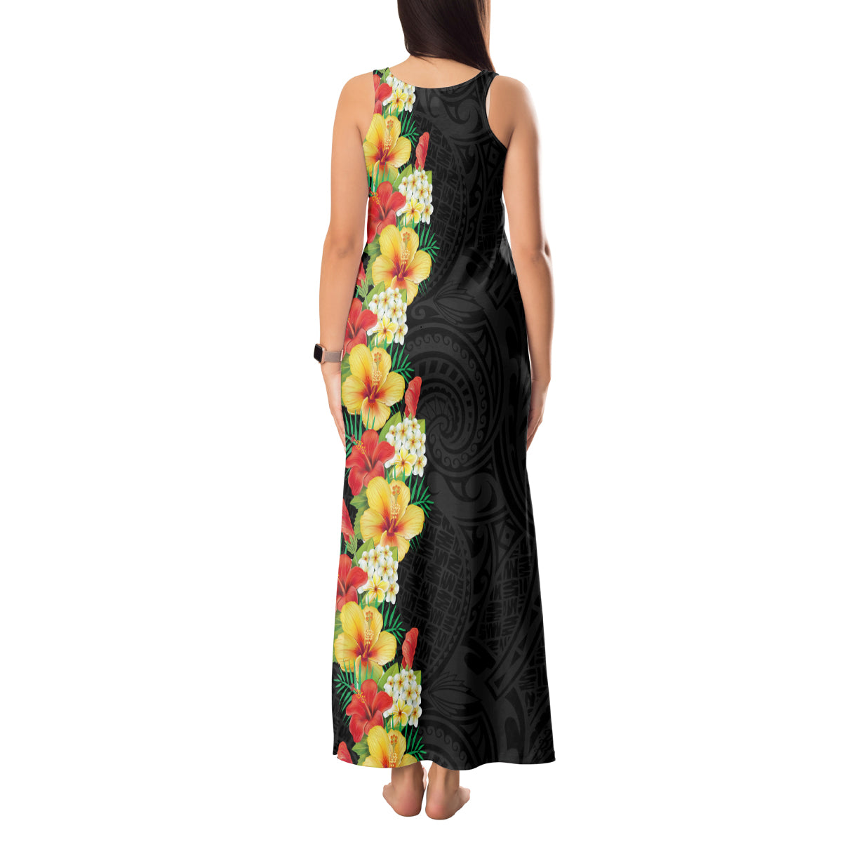 Hawaii Tropical Flowers Tribal Pattern Tank Maxi Dress No2 LT9 - Polynesian Pride