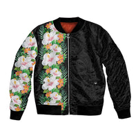 Hawaii Tropical Flowers Tribal Pattern Bomber Jacket No3 LT9 Unisex Black - Polynesian Pride
