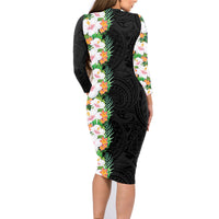 Hawaii Tropical Flowers Tribal Pattern Family Matching Long Sleeve Bodycon Dress and Hawaiian Shirt No3 LT9 - Polynesian Pride