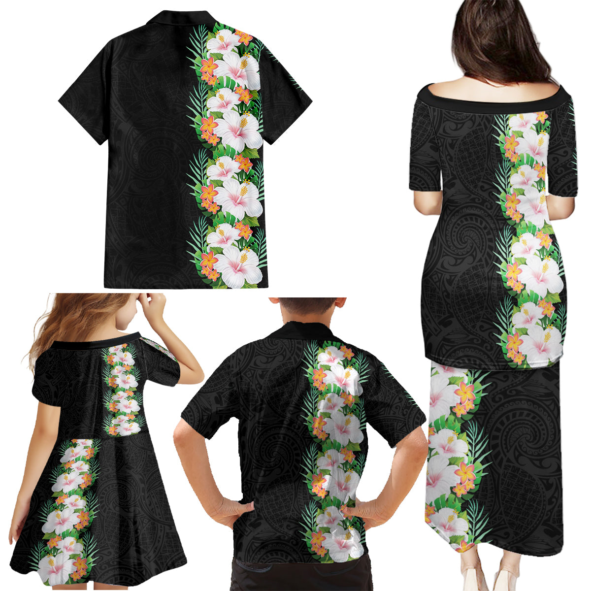 Hawaii Tropical Flowers Tribal Pattern Family Matching Puletasi and Hawaiian Shirt No3 LT9 - Polynesian Pride
