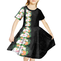 Hawaii Tropical Flowers Tribal Pattern Kid Short Sleeve Dress No3 LT9 - Polynesian Pride