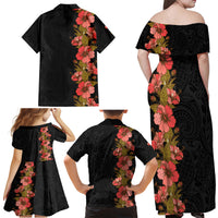 Hawaii Tropical Flowers Tribal Pattern Family Matching Off Shoulder Maxi Dress and Hawaiian Shirt No4 LT9 - Polynesian Pride