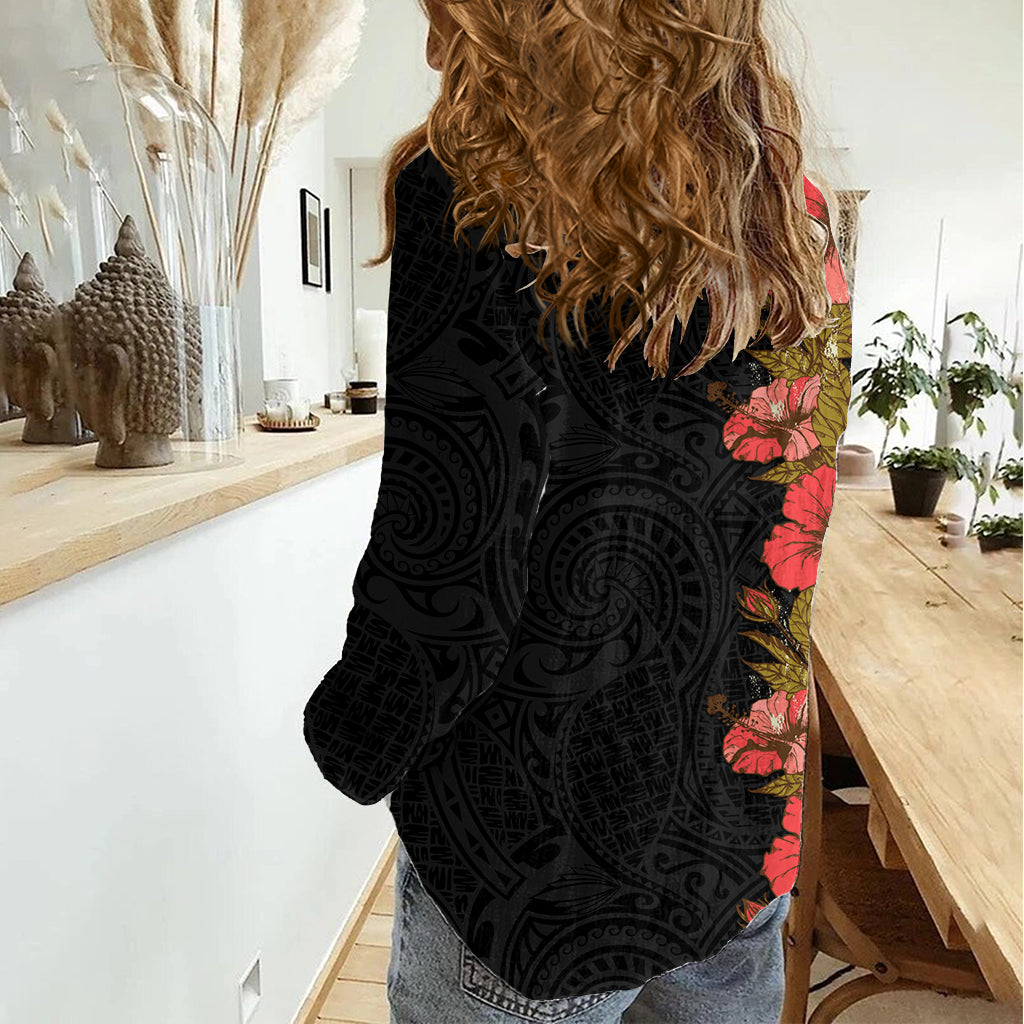 Hawaii Tropical Flowers Tribal Pattern Women Casual Shirt No4 LT9 - Polynesian Pride