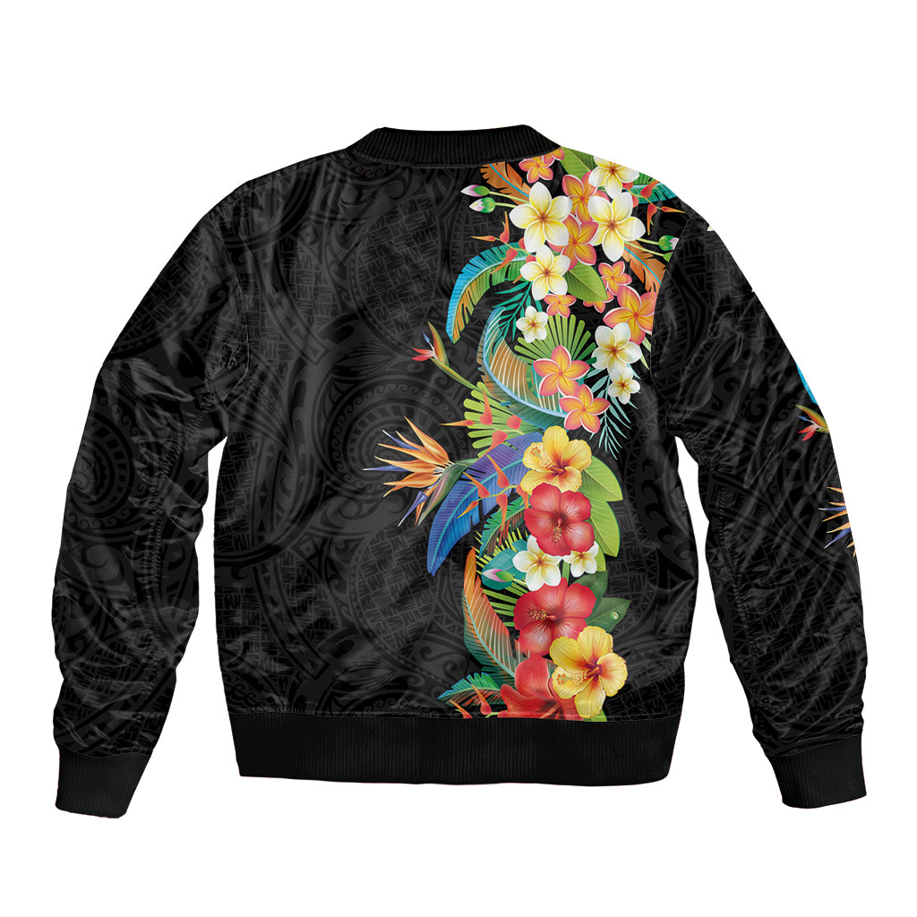 Hawaii Tropical Flowers Tribal Pattern Bomber Jacket No5 LT9 - Polynesian Pride