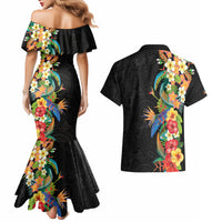 Hawaii Tropical Flowers Tribal Pattern Couples Matching Mermaid Dress and Hawaiian Shirt No5 LT9 - Polynesian Pride