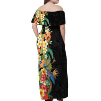 Hawaii Tropical Flowers Tribal Pattern Off Shoulder Maxi Dress No5 LT9 - Polynesian Pride