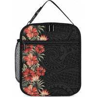 Hawaii Tropical Flowers Tribal Pattern Lunch Bag No6 LT9 10.2 × 8.3 × 4.3 inch Black - Polynesian Pride