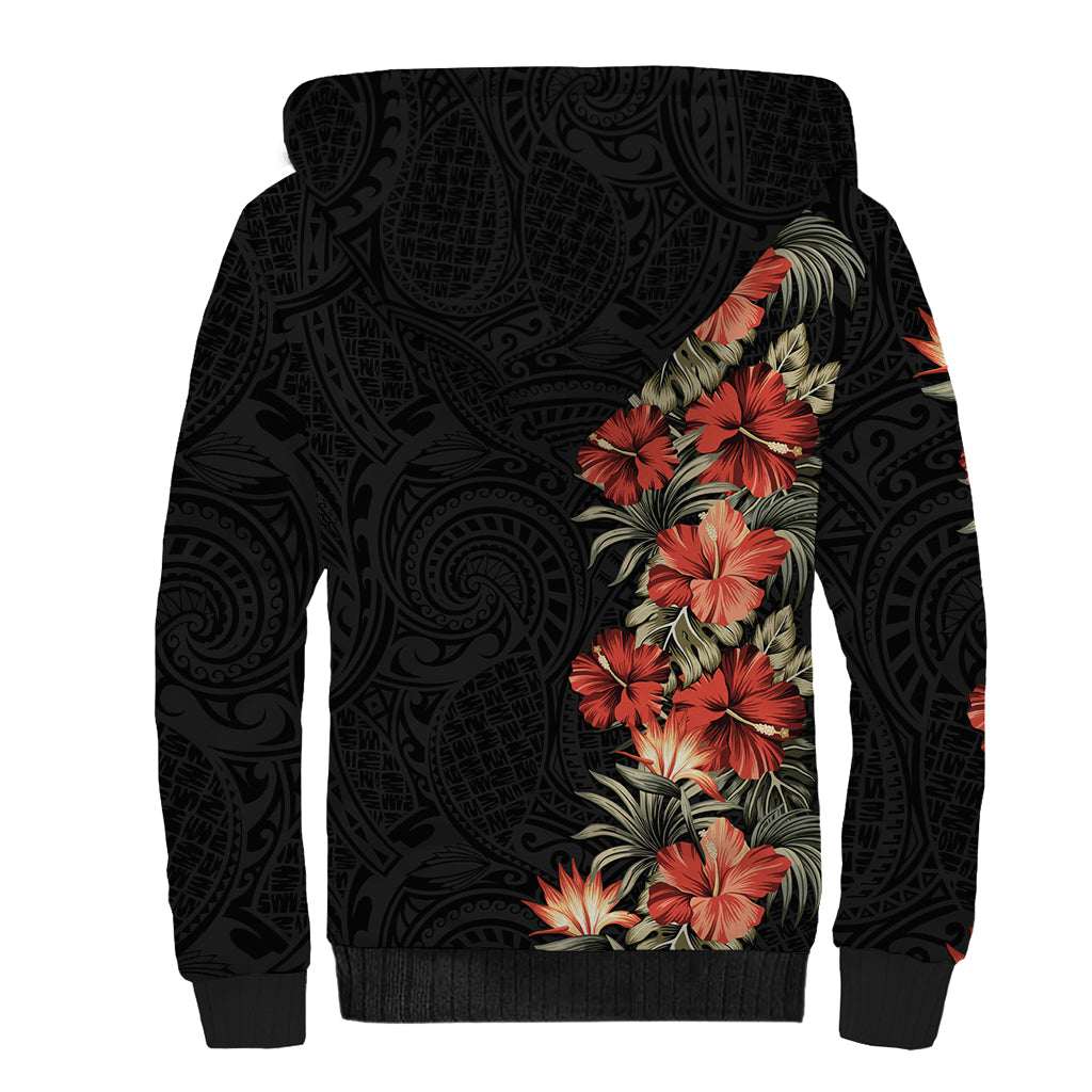 Hawaii Tropical Flowers Tribal Pattern Sherpa Hoodie No6 LT9 - Polynesian Pride