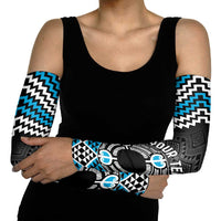 Personalised Aotearoa Niho Taniwha Motif Arm Sleeves Blue Style - Polynesian Pride