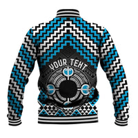 Personalised Aotearoa Niho Taniwha Motif Baseball Jacket Blue Style LT9 - Polynesian Pride