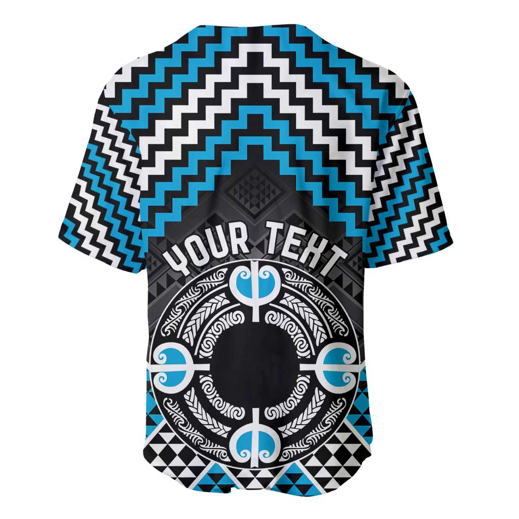 Personalised Aotearoa Niho Taniwha Motif Baseball Jersey Blue Style LT9 - Polynesian Pride