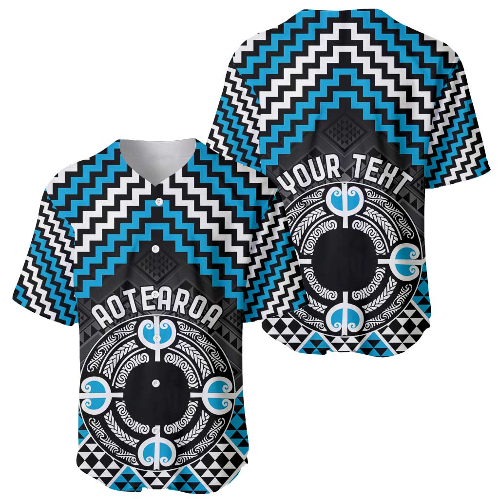 Personalised Aotearoa Niho Taniwha Motif Baseball Jersey Blue Style LT9 - Polynesian Pride