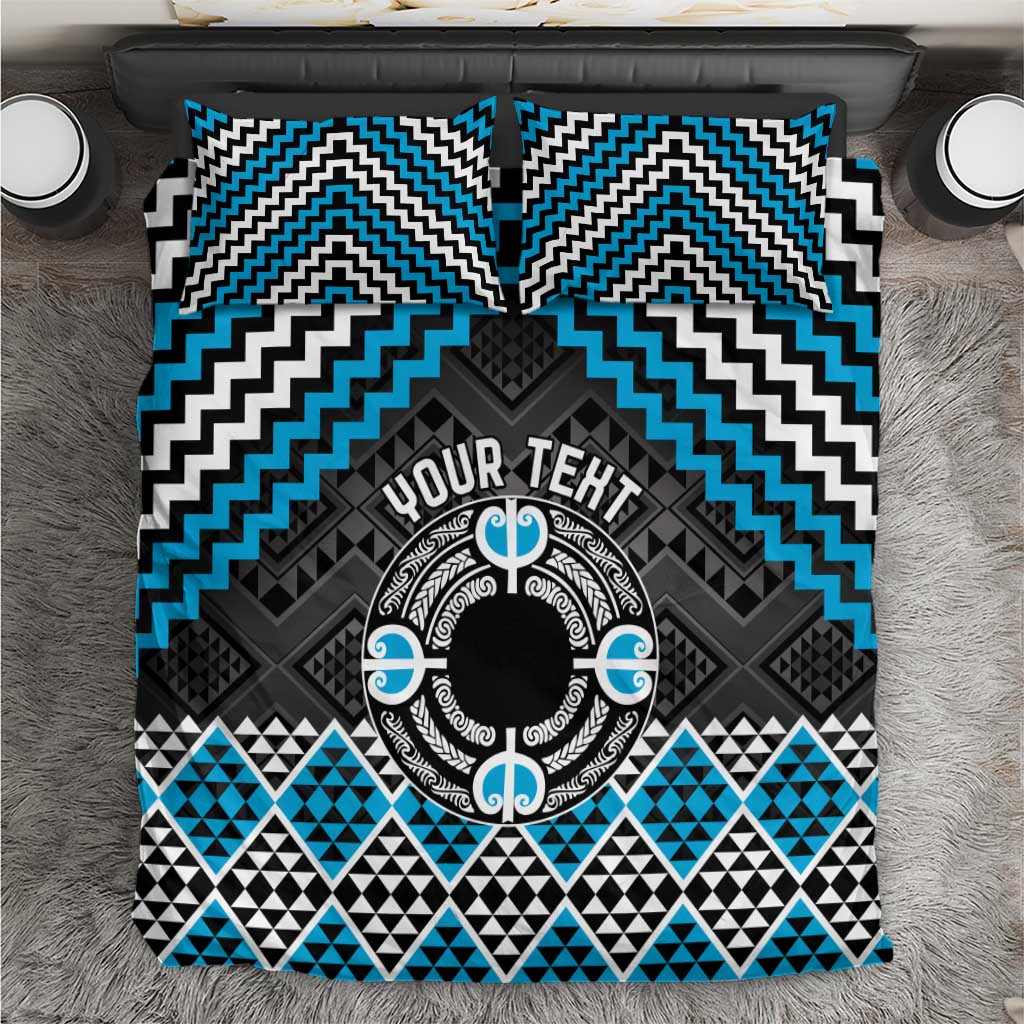 Personalised Aotearoa Niho Taniwha Motif Bedding Set Blue Style